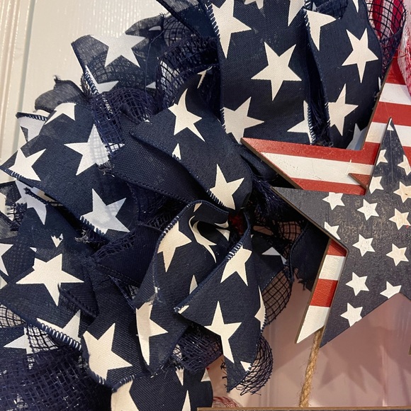 Patriotic WREATH “God Bless America” Red, White & Blue 24” Very FULL. July 4th - Picture 3 of 8